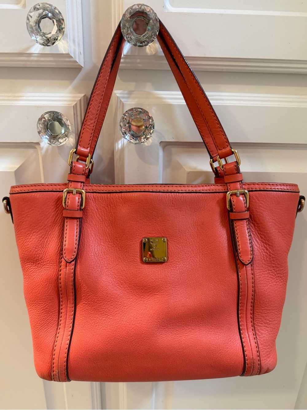 Authentic MCM Salmon pebble Leather Crossbody-Tote